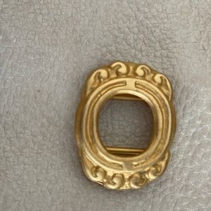 Vintage Terry Stack Buckle , gold tone Oval. Heavy Metal.